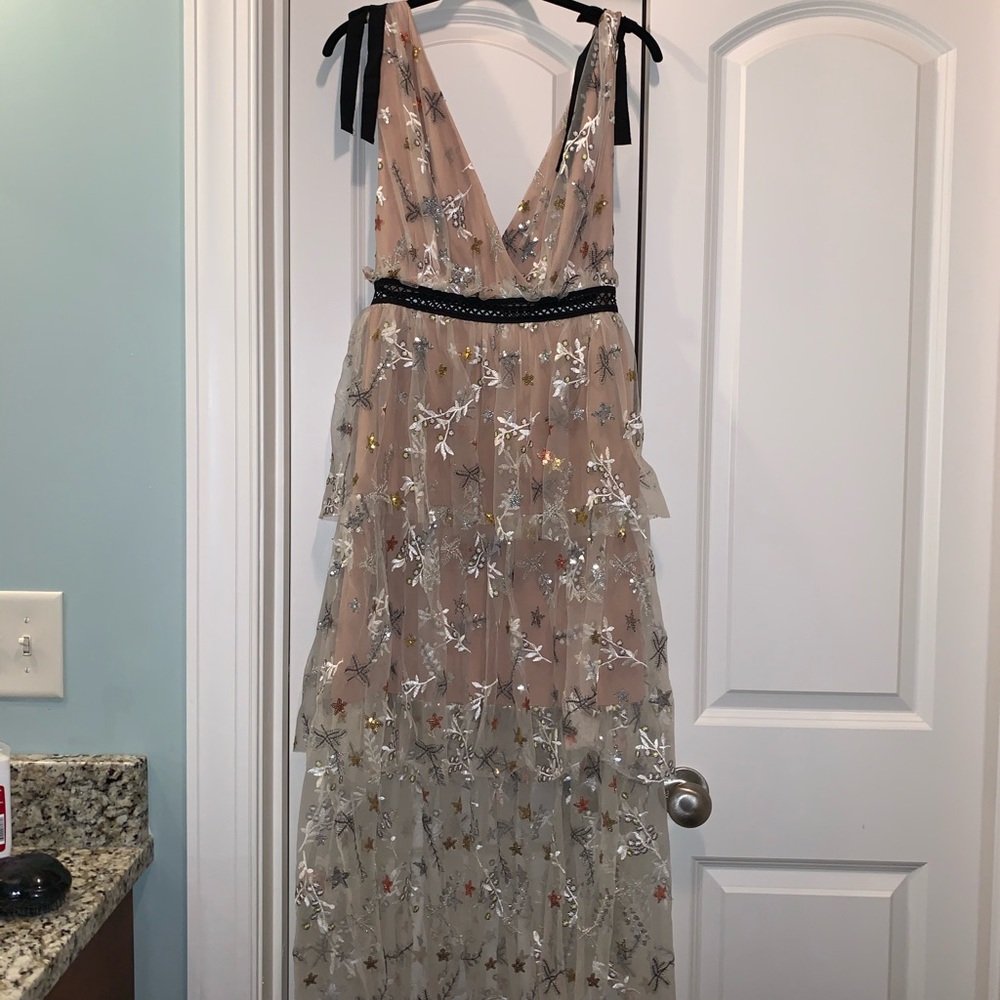 SELF-PORTRAIT Star-Mesh Tiered Cocktail Dress US4 - Picture 4 of 7